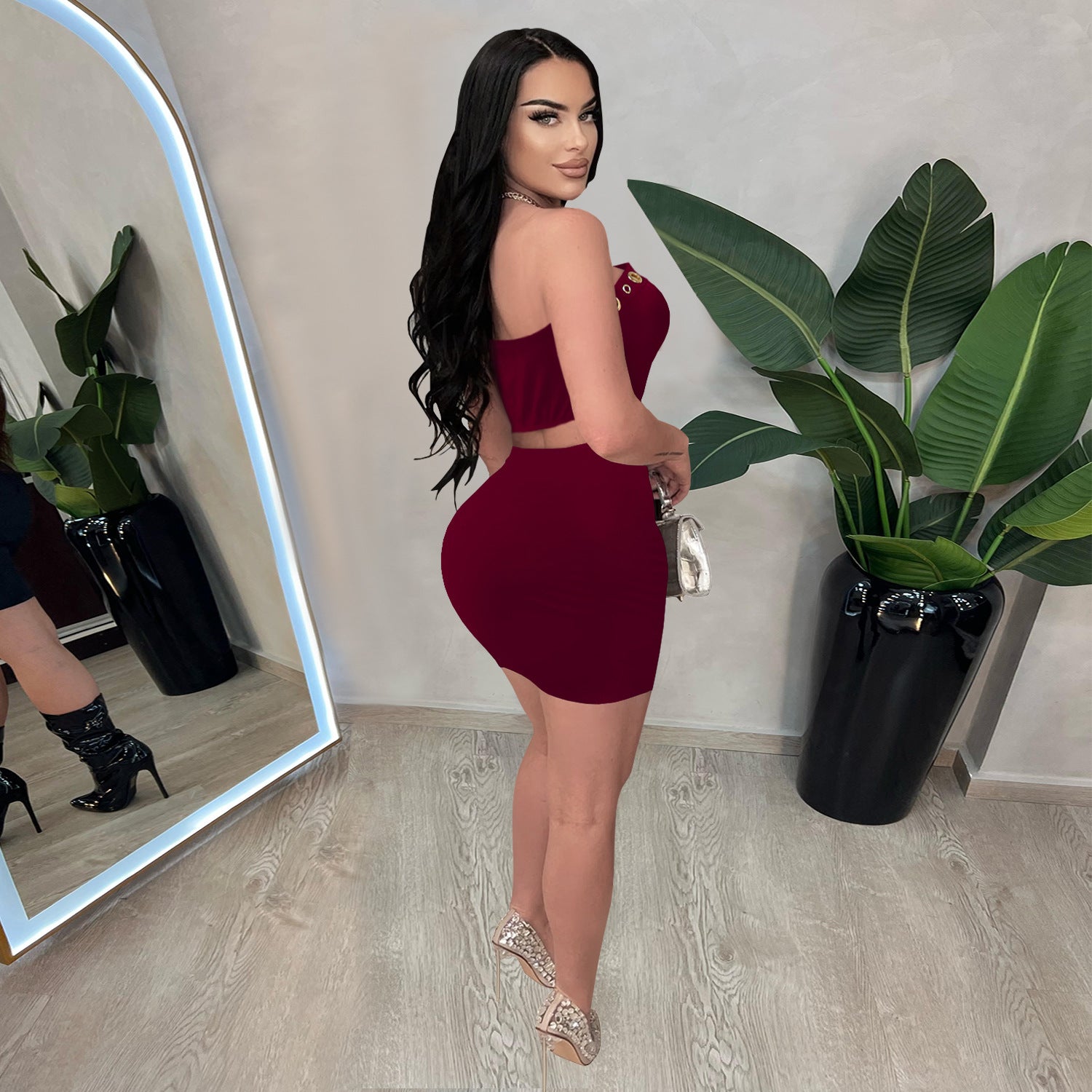 Women's Casual Sexy Strapless Top & Skirt Set 16