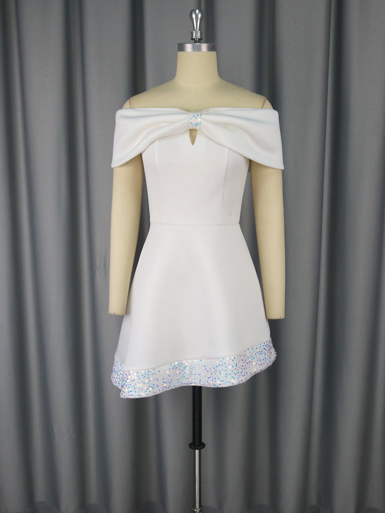 Off-Shoulder Sequin Elegance Cocktail Party Midi Dress 6