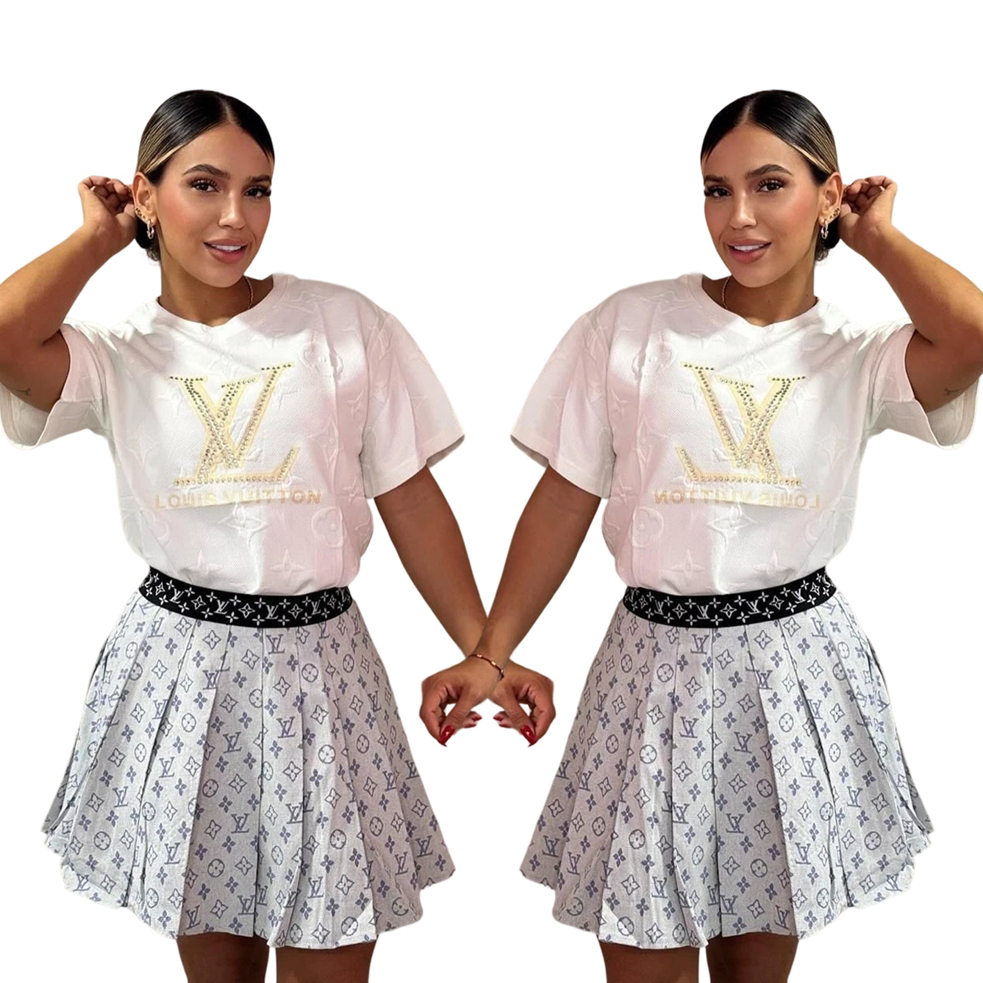 Women Print Short Sleeve  Top and Skirt Two Piece Set 24