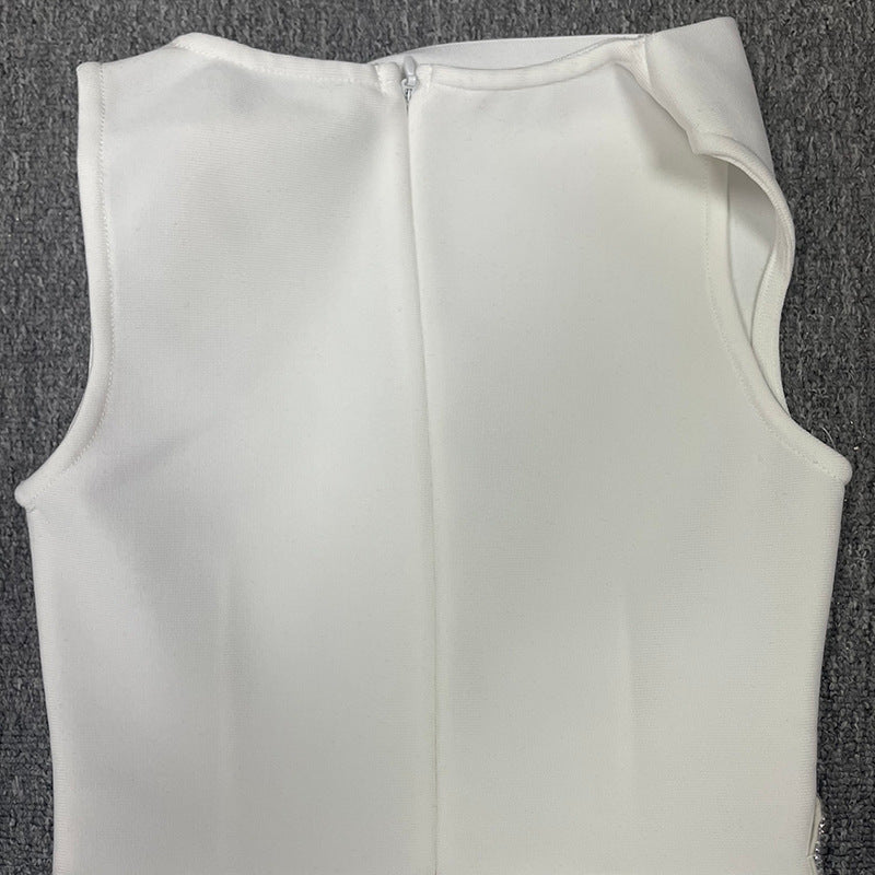 Women's Round Neck Sleeveless Luxury Rhinestone Elegant Bandage Dress 14