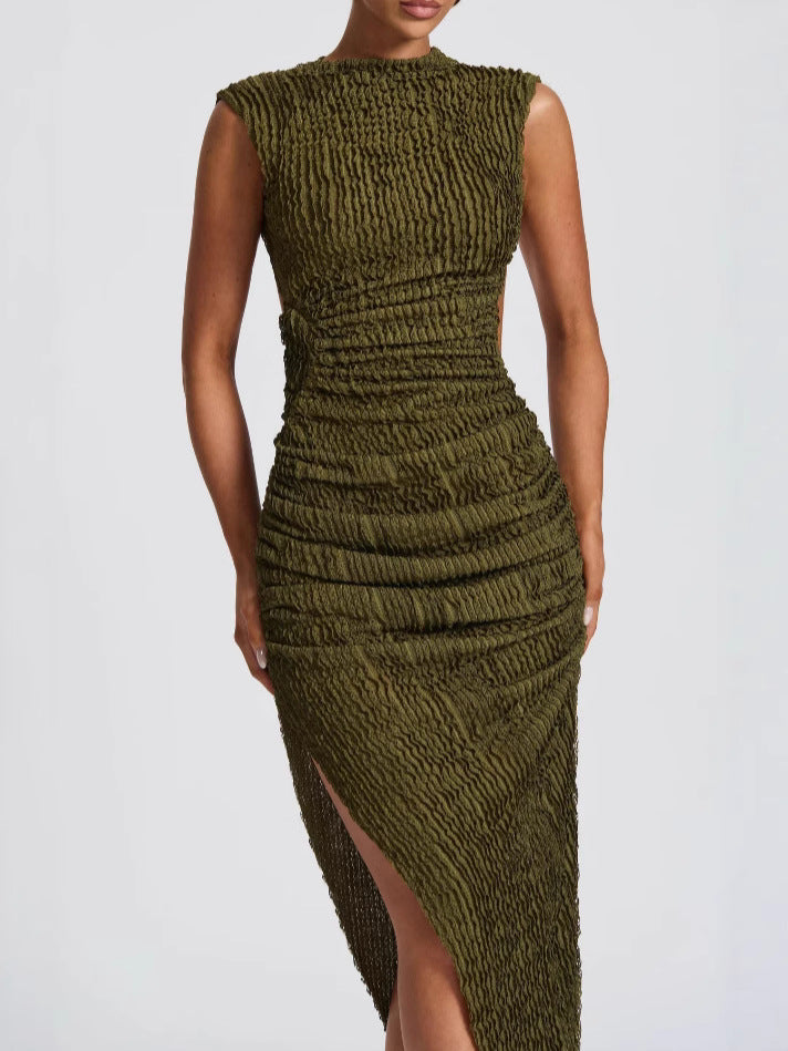 Women's Sleeveless Low Back Slit Irregular Sexy Tight Fitting Dress 9