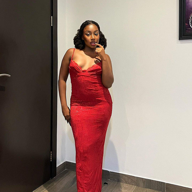 Women Autumn Sexy Suspender Lace Bodycon Dress 3