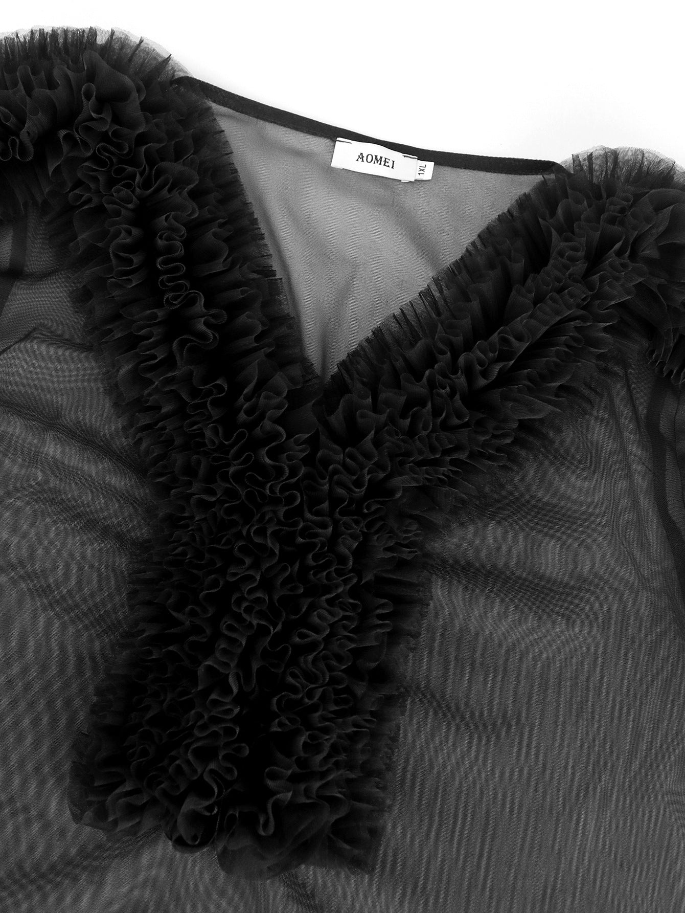 Sexy See-Through Long Sleeve Blouse V-Neck Mesh Patchwork Slim Waist Slim Fit Tops 12