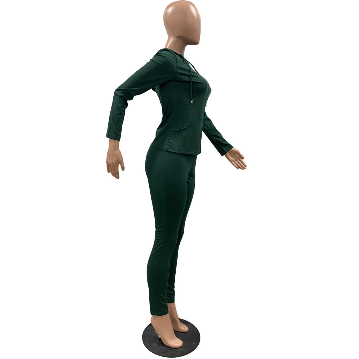 Women Summer Sports Hooded Full Sleeves Solid Pockets Regular Two Piece Pants Set 64