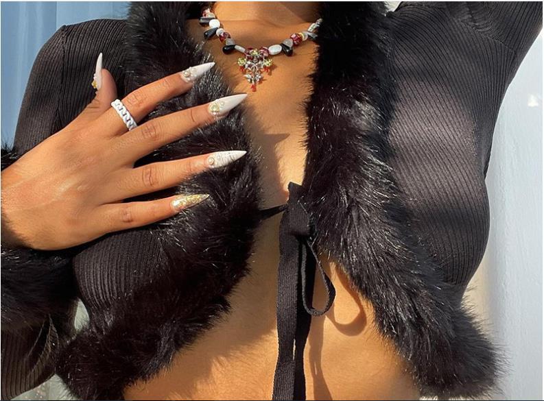 Women Furry Ribbed Cardigan v-neck knitting Crop Top 10