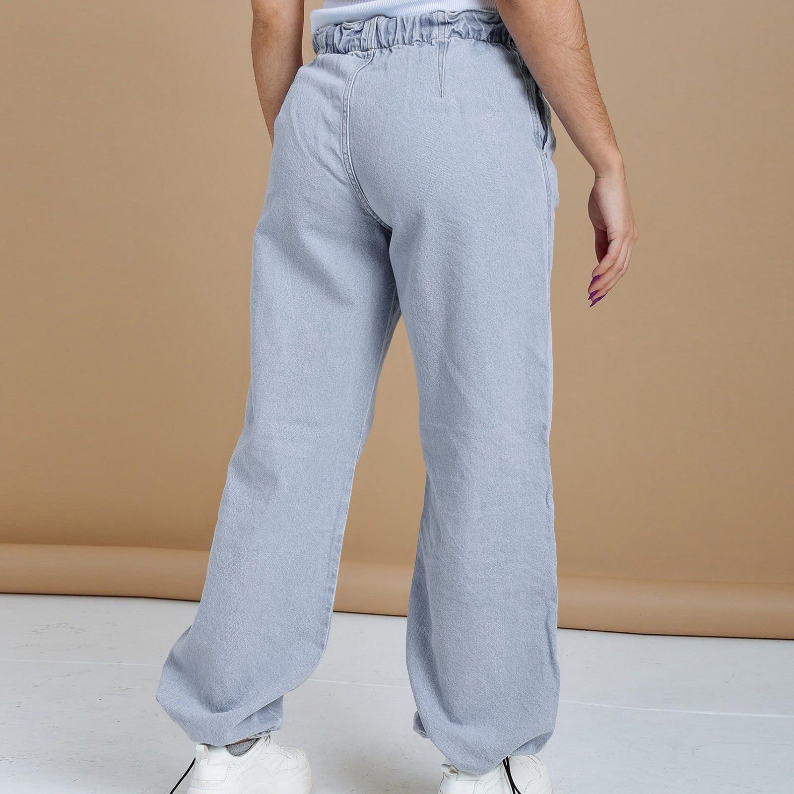 Women Snap Buckle Loose-Cut Denim Pants 5