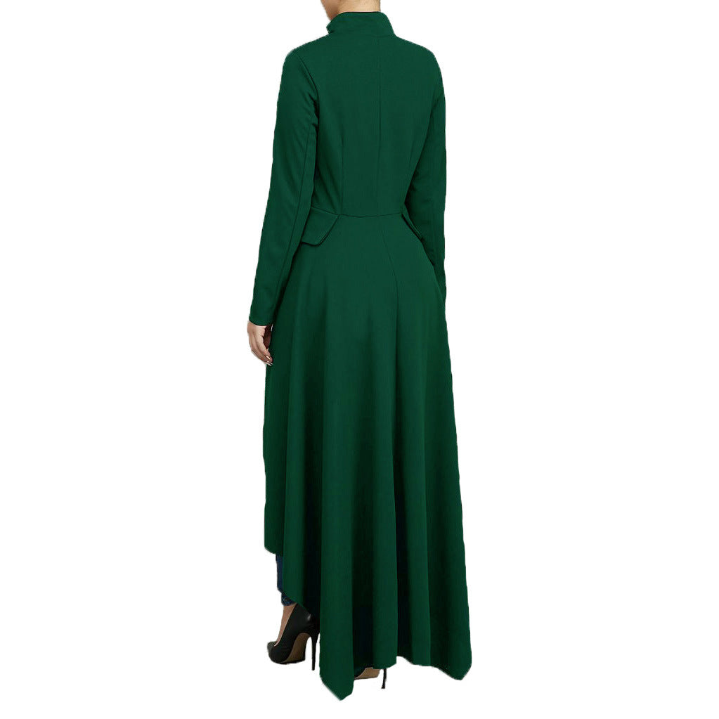 Spring Long-Sleeved High-Neck Slim Zipper Irregular Long Dress 61