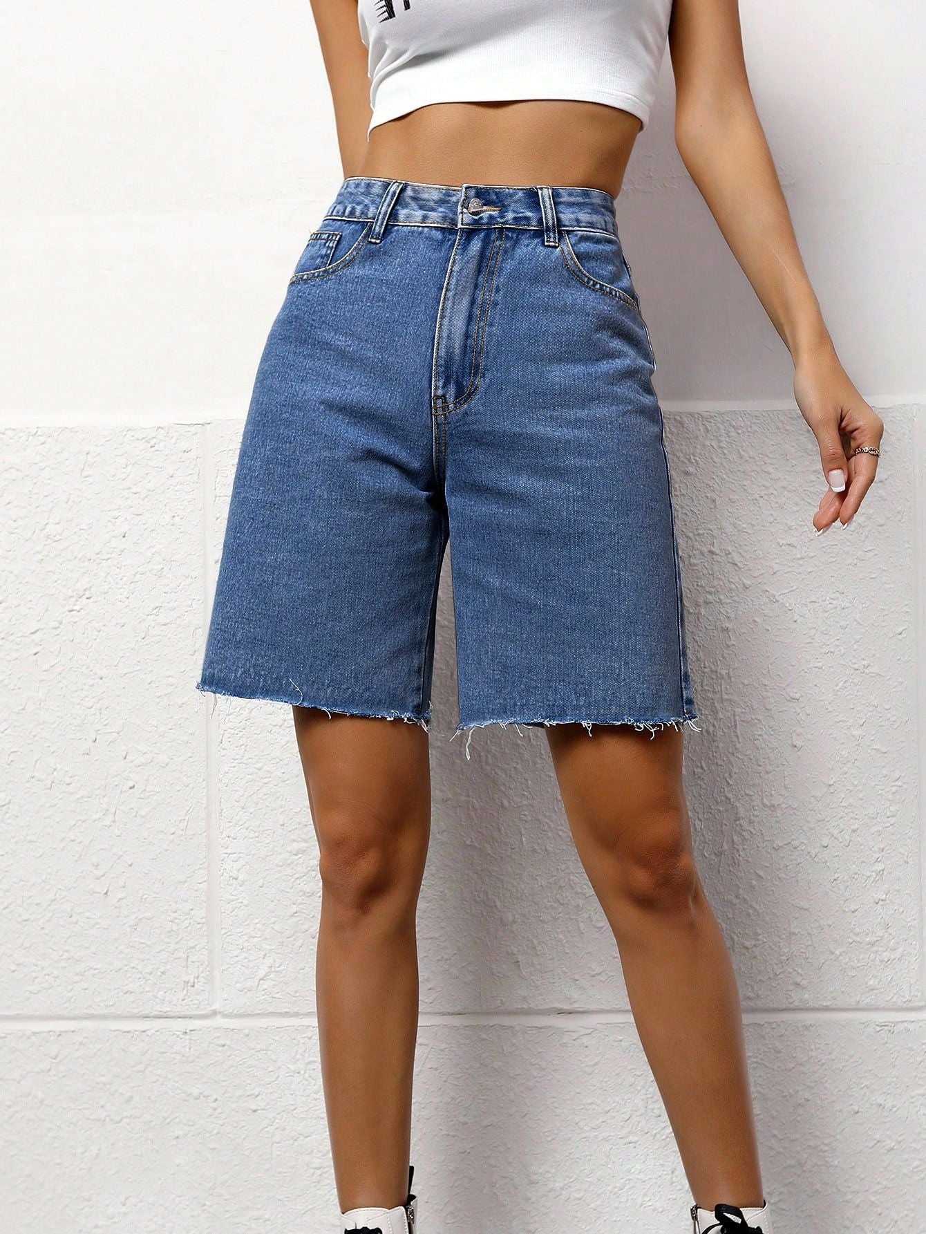 Women Casual Washed Denim Shorts 5