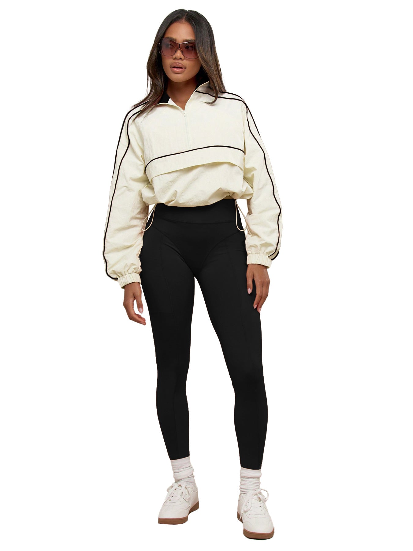 Women drawstring top yoga pants sports casual two-piece set 8