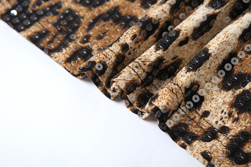 Spring women's clothing fashion sequin leopard straps Bodycon Dress 17