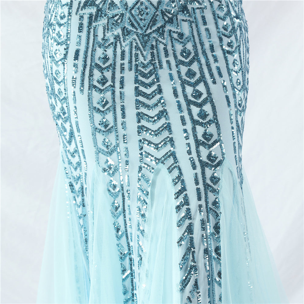 Sexy One Shoulder Sequins Mesh Patchwork Evening Dress 33