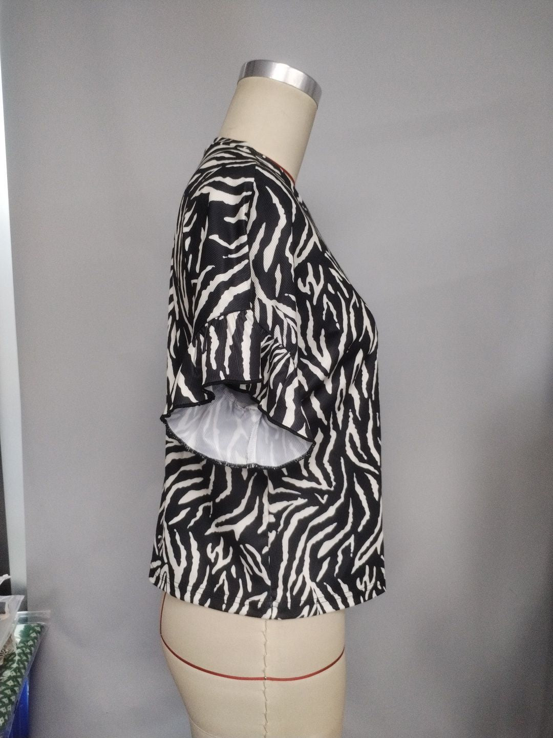Summer Women’s Ribbed Loose Bat Sleeve Round Neck Zebra Print T-Shirt 5