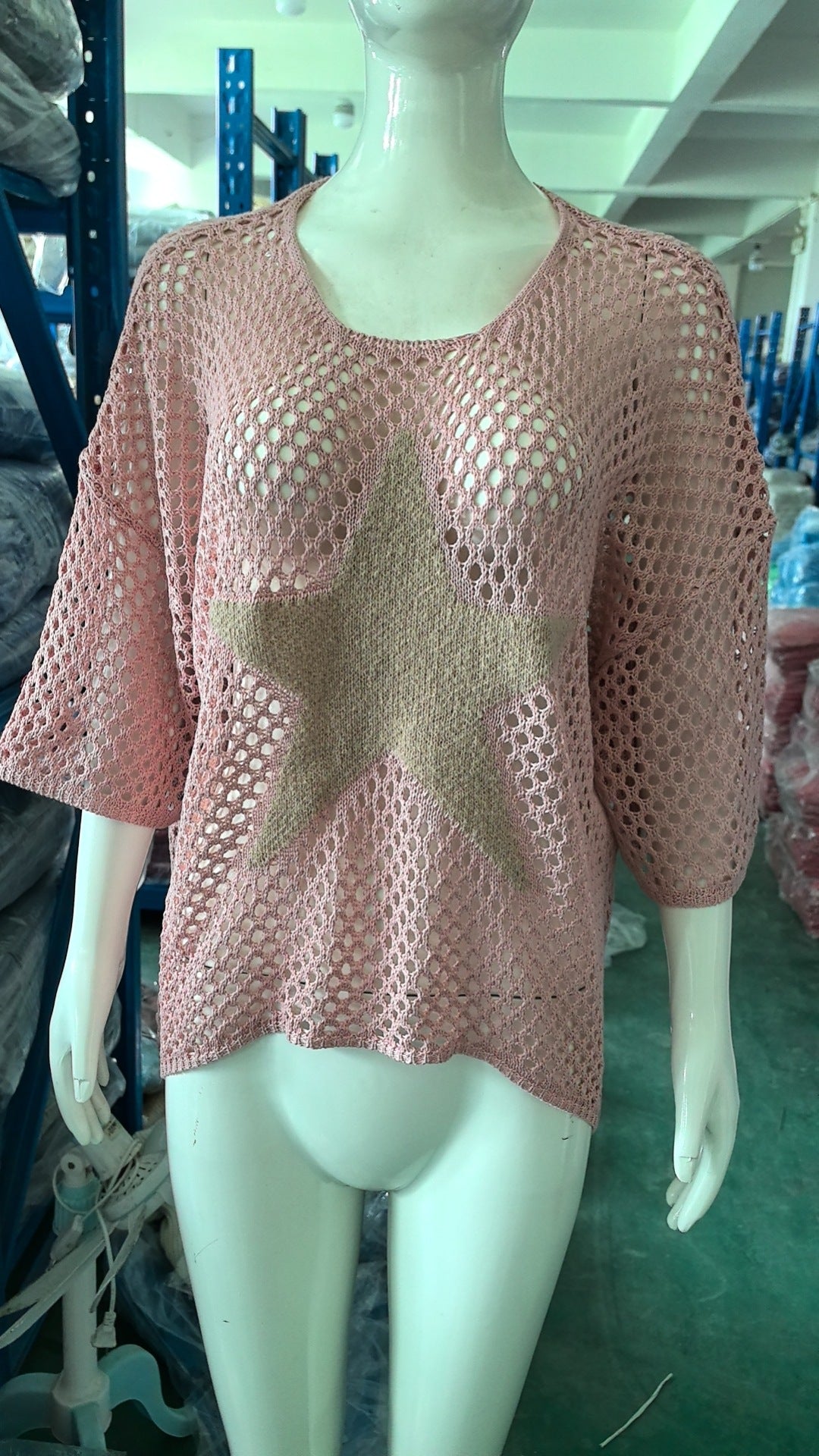 Summer five-star Round Neck Knitting shirt women's three-quarter sleeve top 3