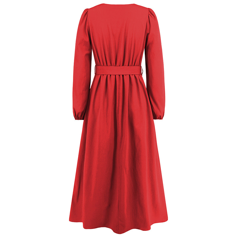 Plus Size Women V-Neck Single-Breasted Strappy Dress 24