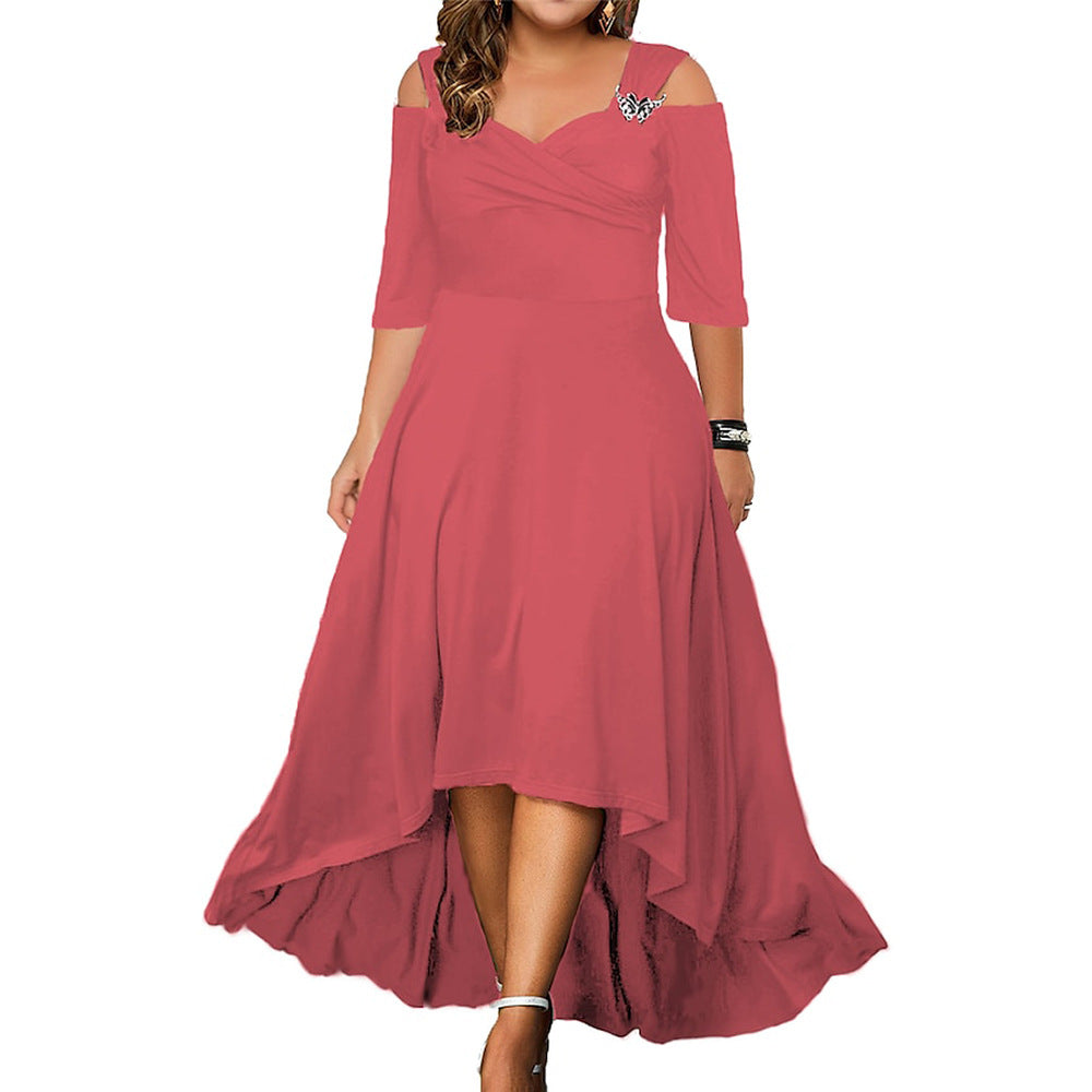 Solid Color Sexy Off Shoulder Swing Dress Summer Plus Size Women's Maxi Dress 13