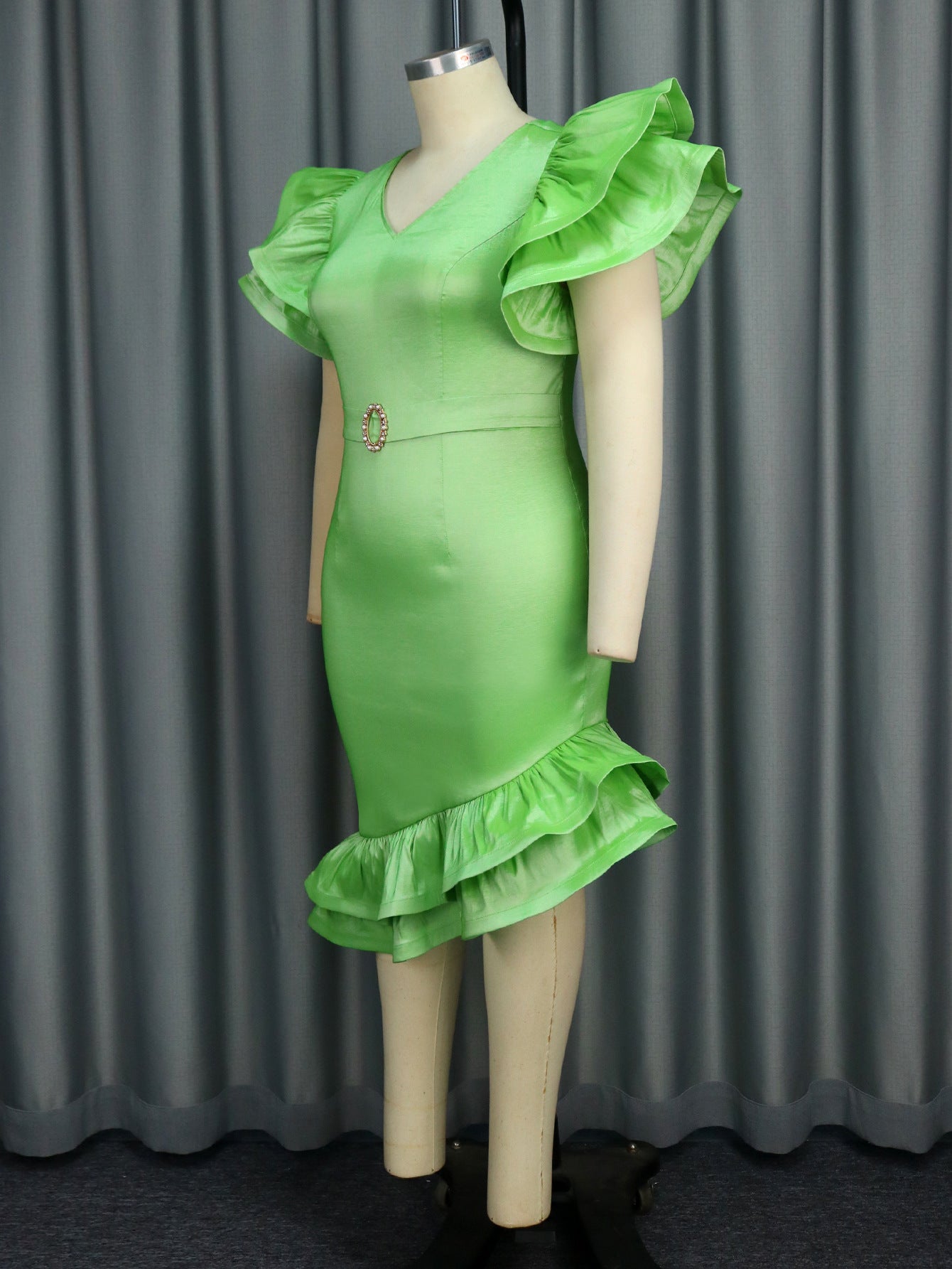 Women V-neck Ruffle Party Dress 4