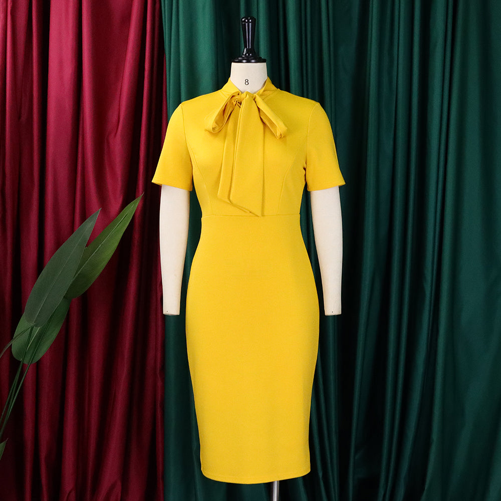 Women's Fashion Short Sleeve Lace-Up Slim Pencil Vocation Chic Dress 12