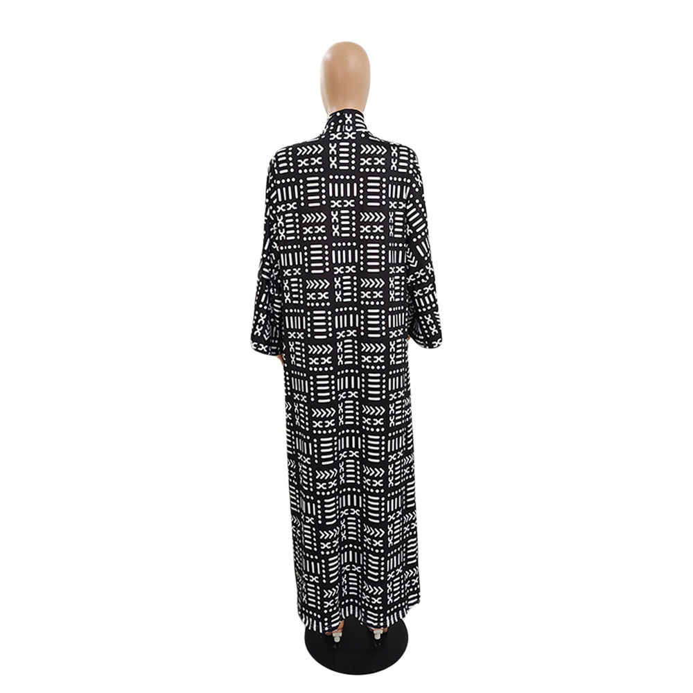 Women's Fashion Chic Plus Size Versatile Long Loose Print Cardigan Coat 30