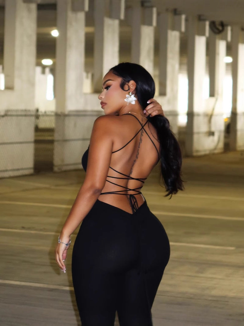 Women summer sexy Solid suspender Backless Strapless Jumpsuit 4