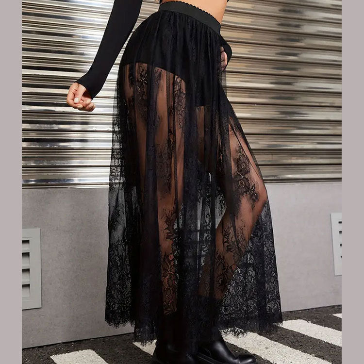 Women's Summer See-Through Lace Sexy Long Skirt 6