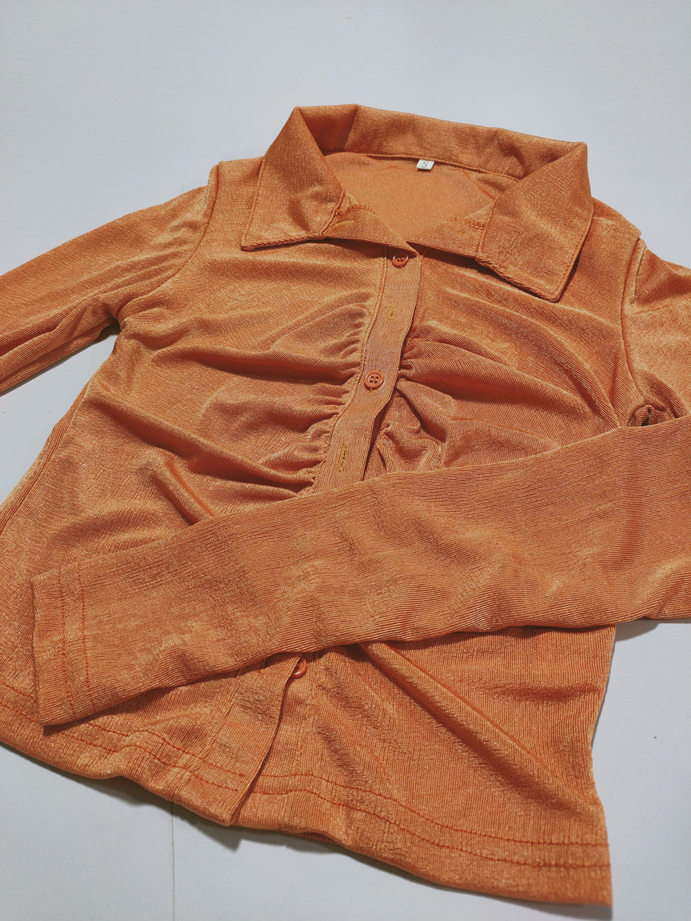 Women Sexy Pleated Turndown Collar Long Sleeve Shirt 33