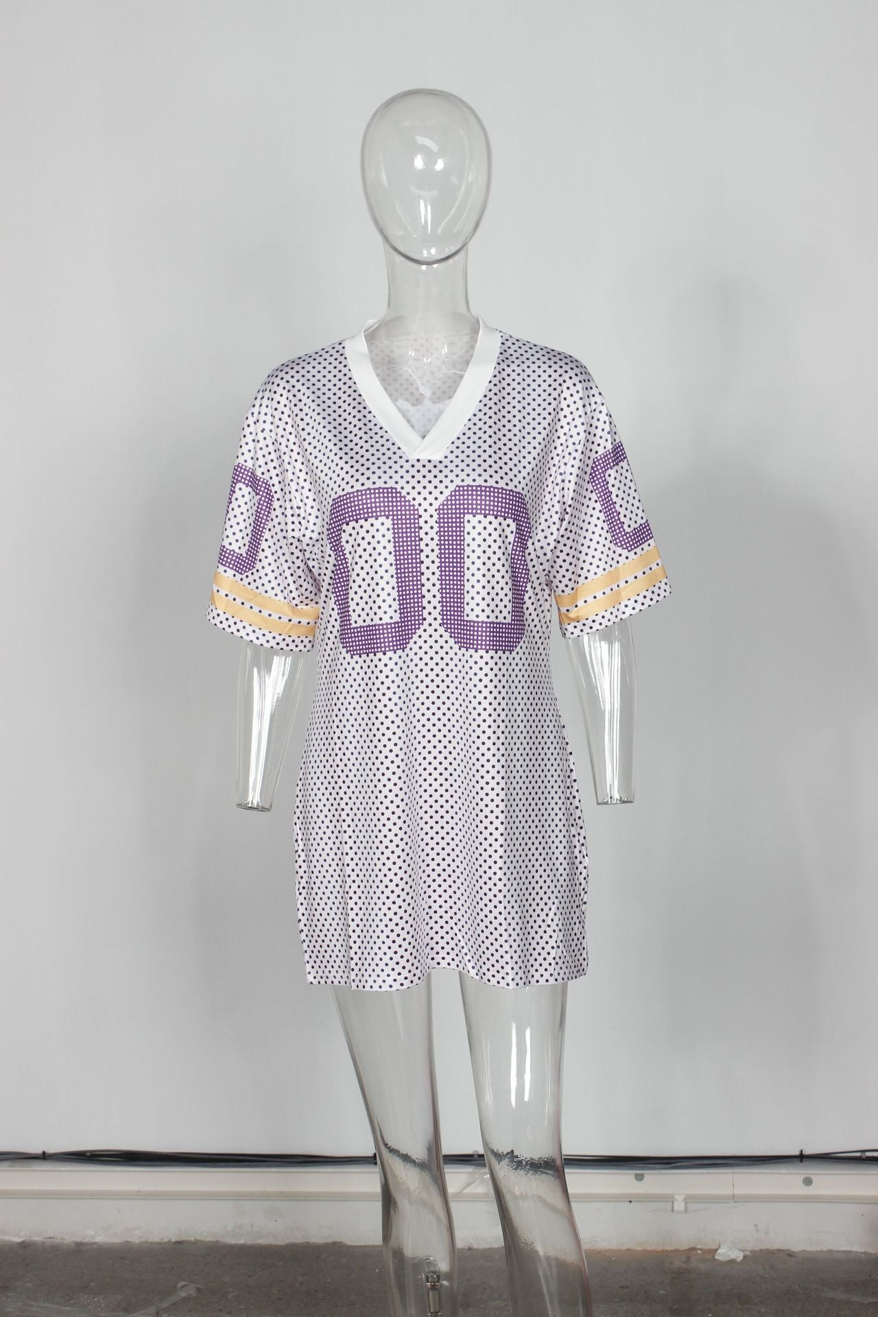 Autumn V-Neck Print Sports Jersey Loose Casual Short Dress 12