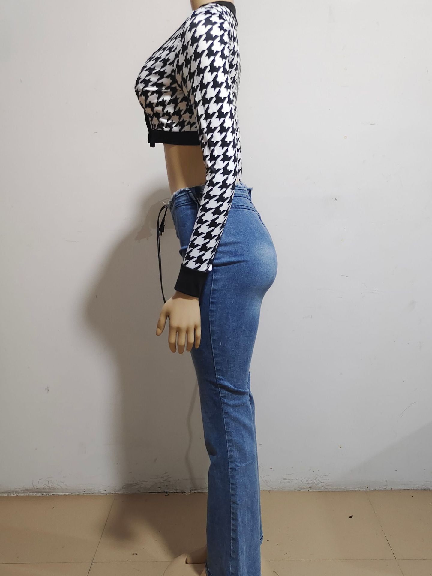 Women's Street Fashion Pleated High Waist Stretch Denim Casual Pants 11