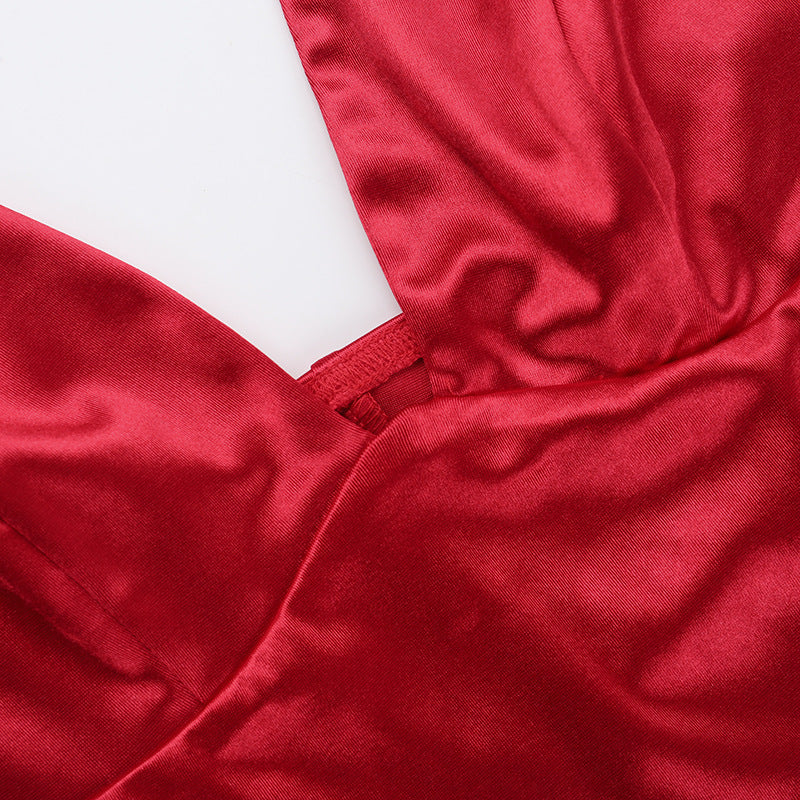 Women Solid V-Neck Ruffle Halter Neck Dress 13