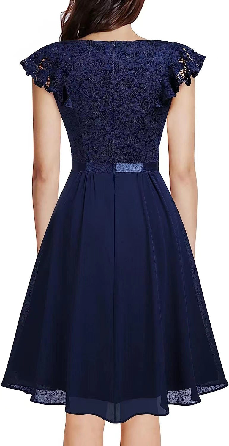 Women Lace Cutout Chiffon Dress 7