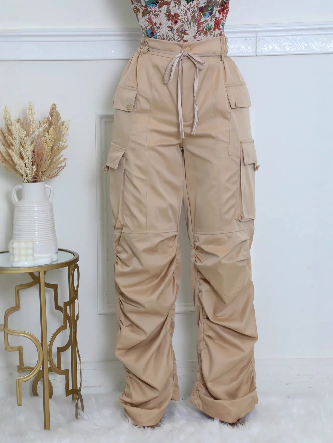 Women's Solid Color Multi-pocket Cargo Pants 6