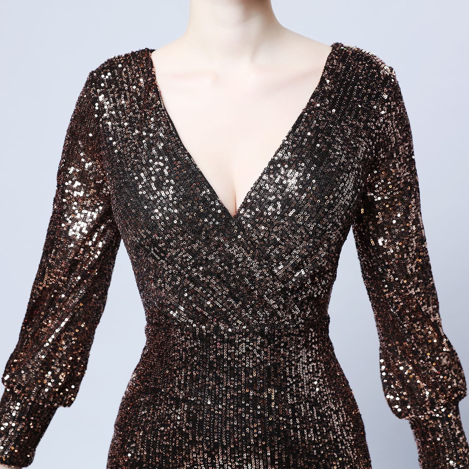 Women Formal Party Elegant Long Sleeve Sequin Fishtail Evening Dress 29