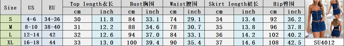 Summer Sexy High-Waist Strapless Denim Crop Top & Slim Mini Skirt Set 6