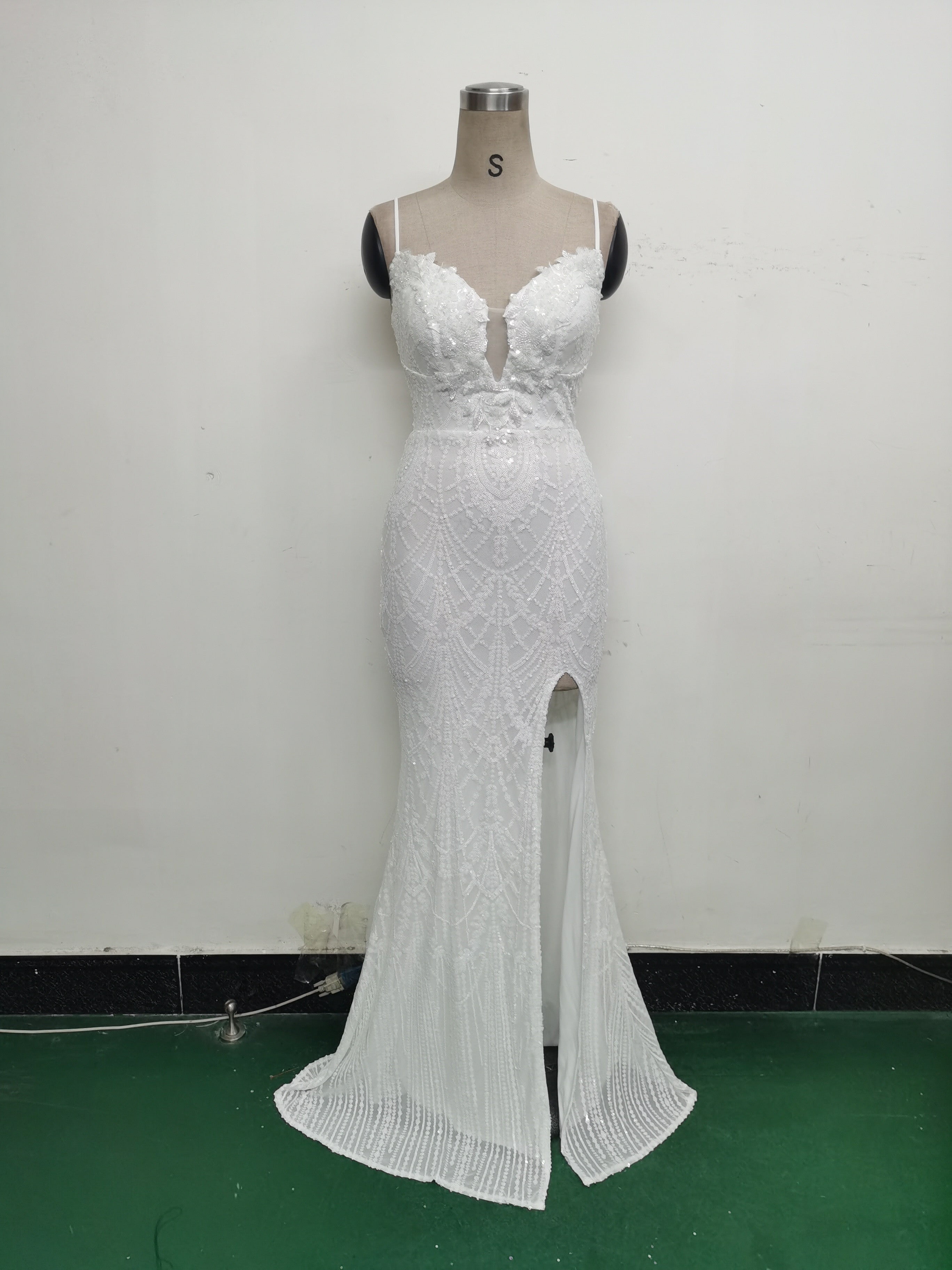 Women Beaded Tube Fishbone Lace-Up Sequin Formal Party Evening Dress 33