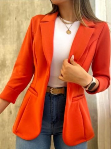 Women Fall Solid Long Sleeve Turndown Collar Jacket 12