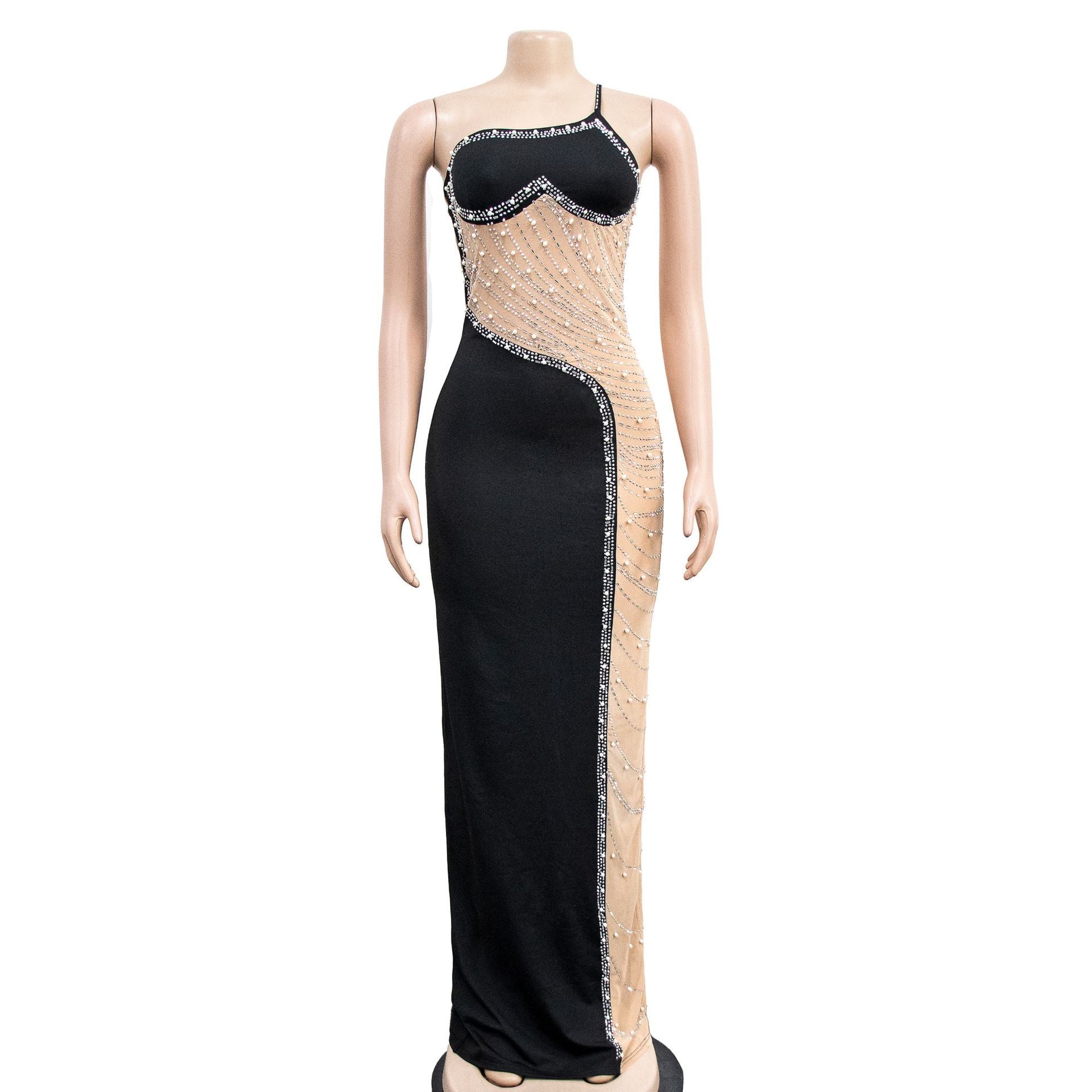 Fashion Women's Solid Color Beaded Sleeveless Strap Long Dress 20