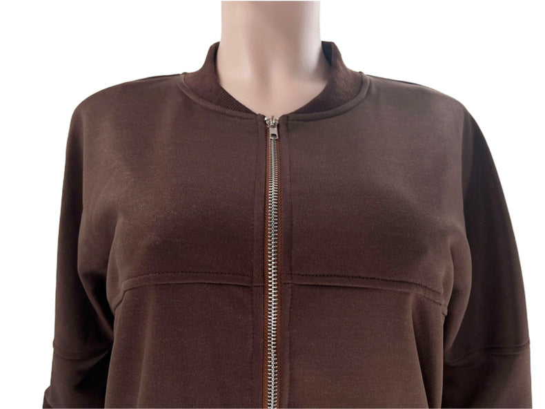 Autumn and Winter Solid Color Zipper Top Women's Fashion Casual Straight Pants two piece set 30