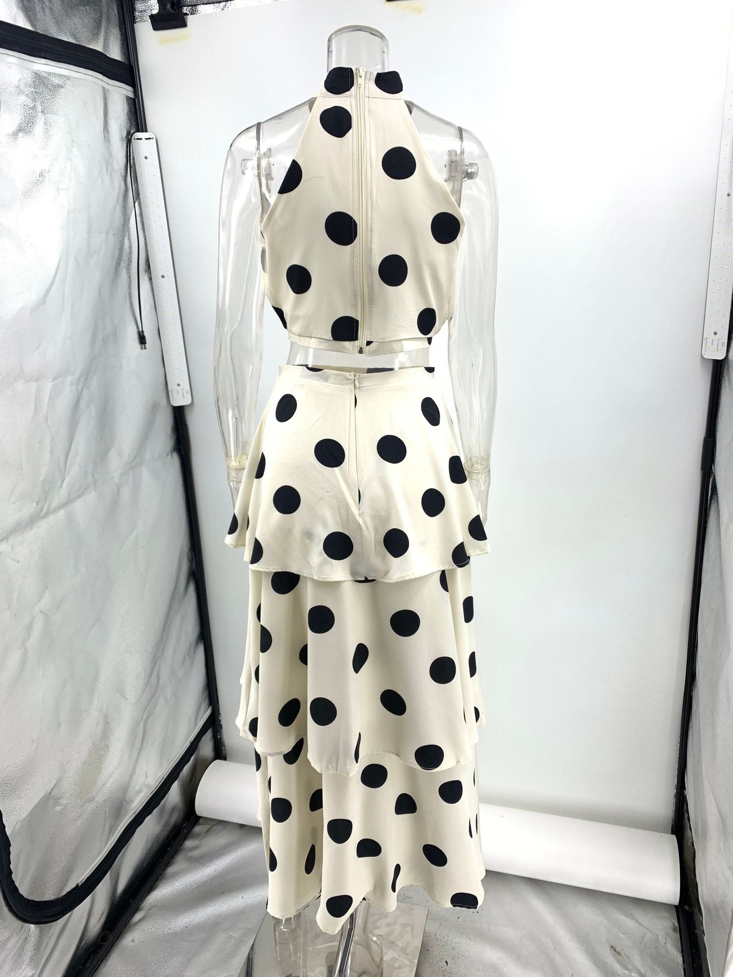 Polka Dot Halter Neck Sleeveless Top & Tiered Skirt Set 7