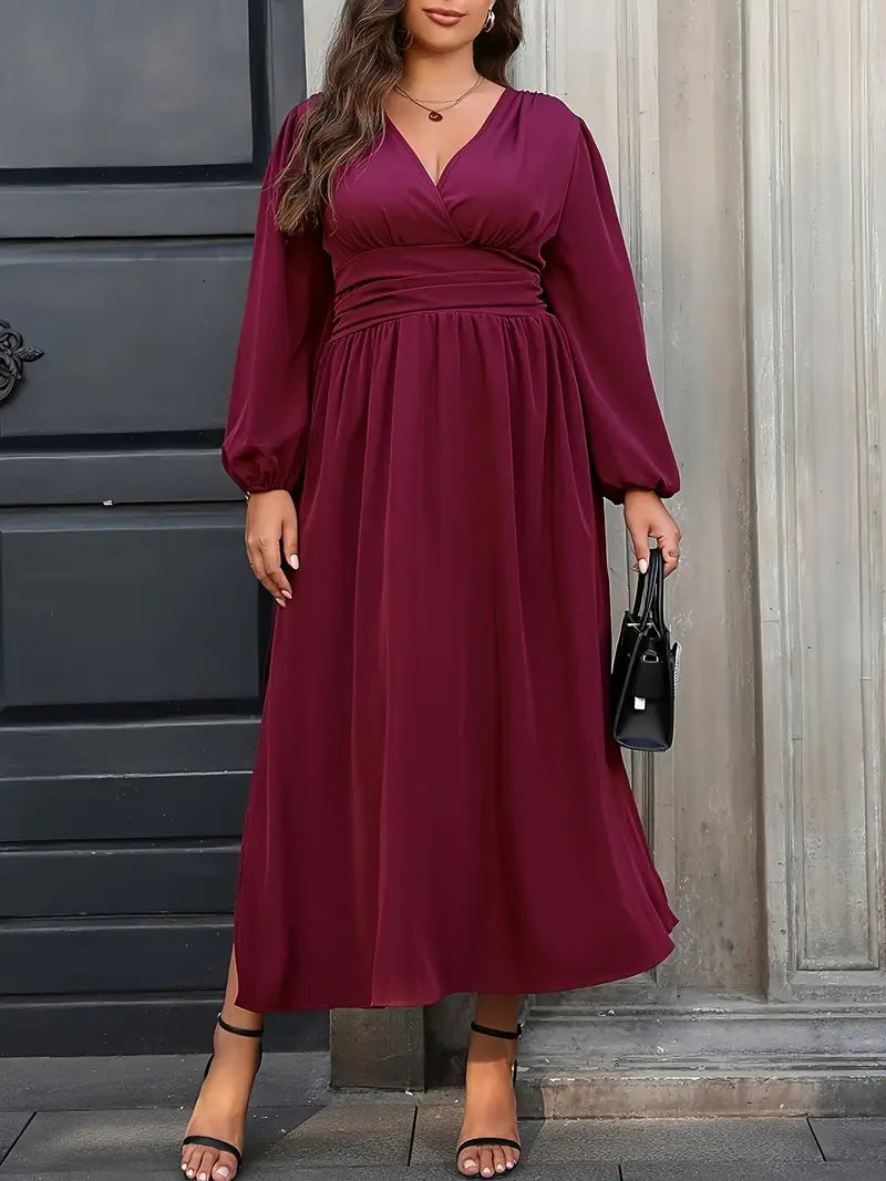 Plus Size Women Lantern Sleeve Slit Dress 6