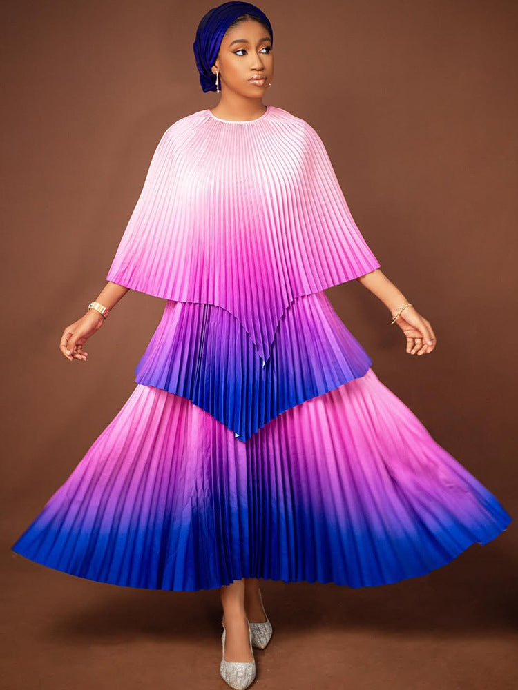 Plus Size women's clothing Slim Fit two-piece pleated gradient top pleated long skirt 4