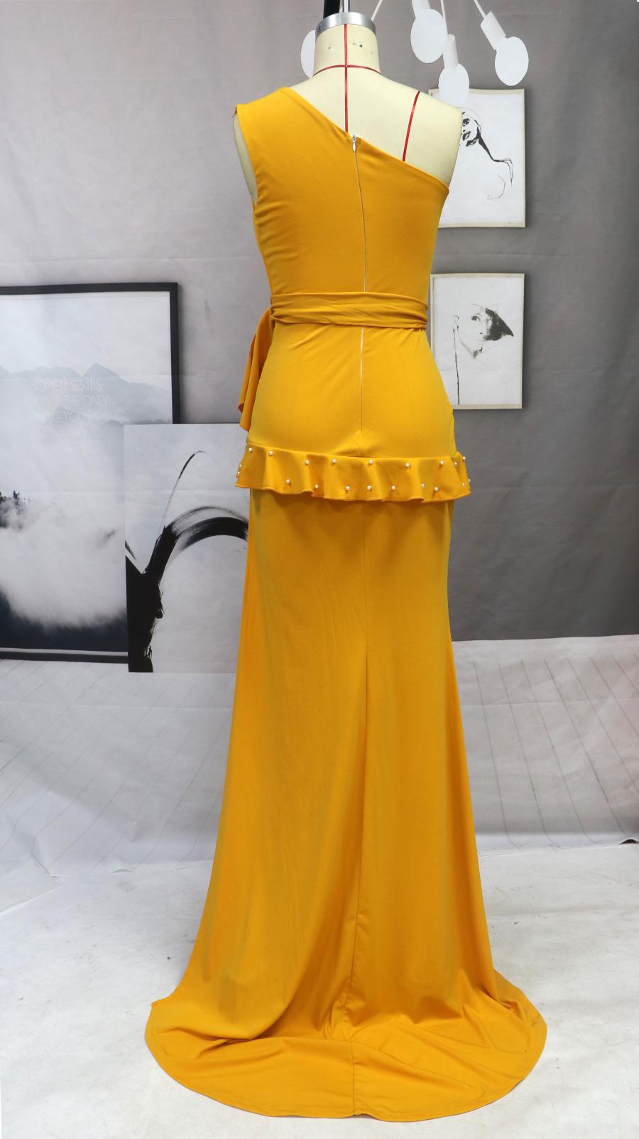 Sexy Design One Shoulder Chic Elegant Solid Color Women evening Dress 9