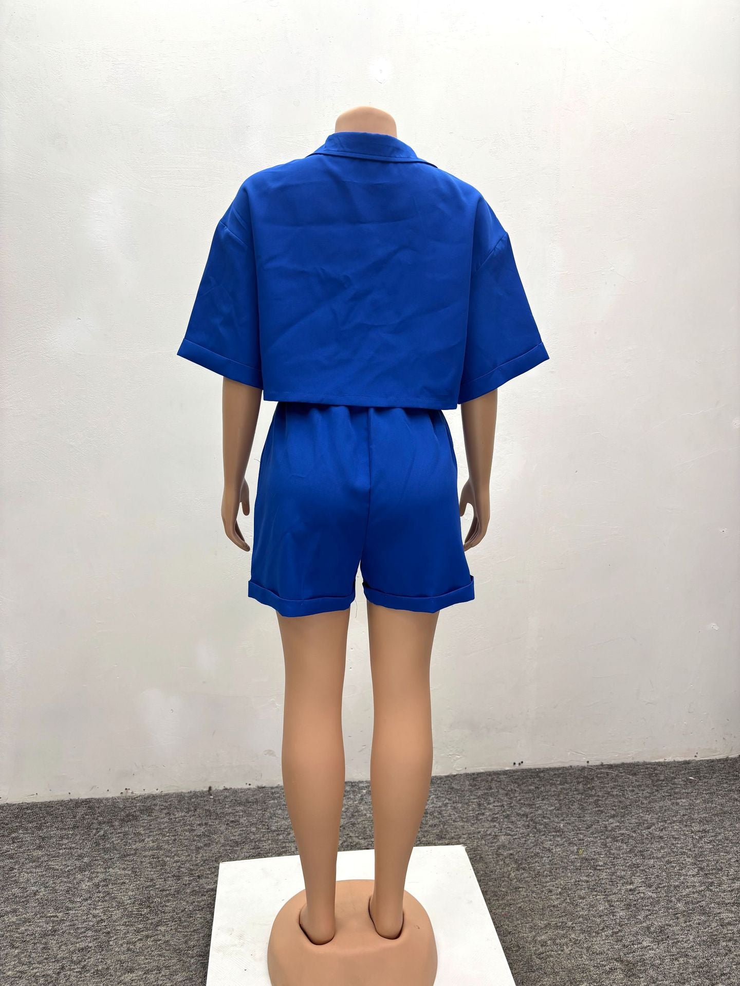 Women's Casual Short-Sleeve Loose Shirt Shorts African Solid Color Two-Piece Set 5