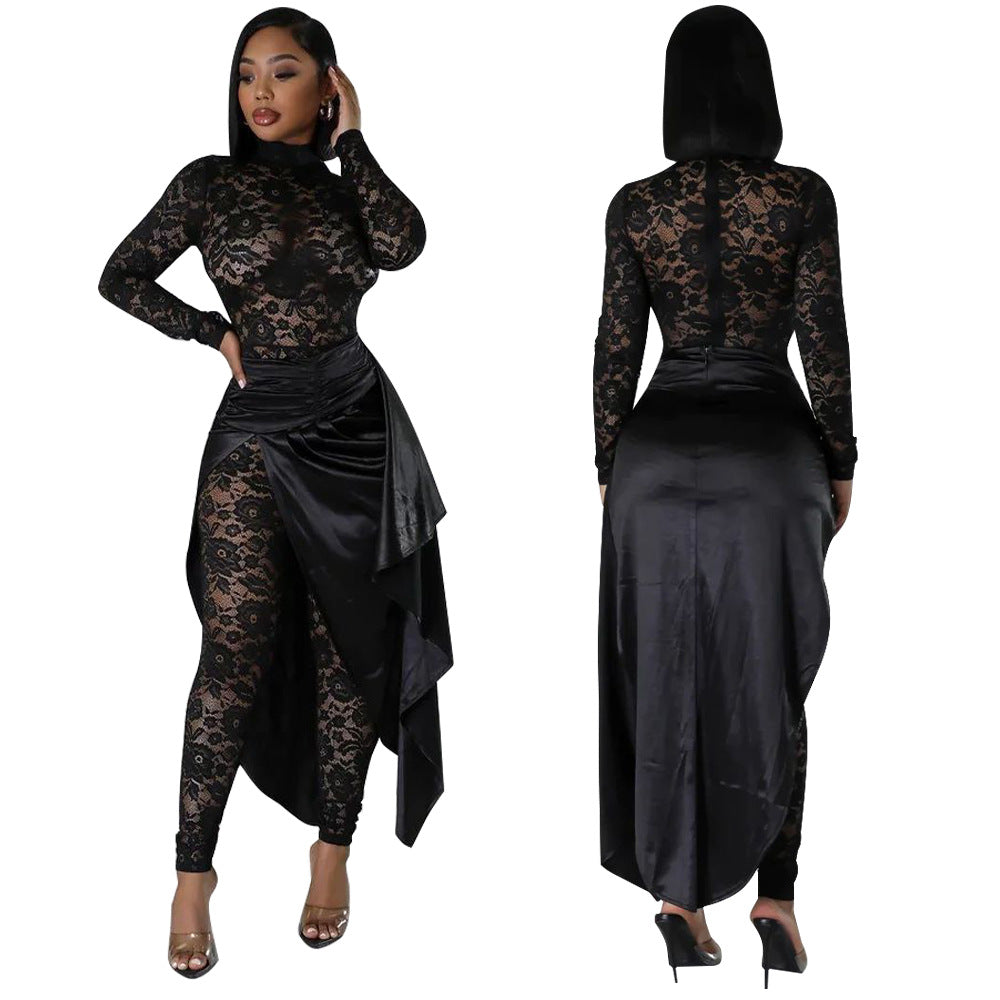 Women Sexy Lace Jumpsuit And Skirt Two-piece Set 6