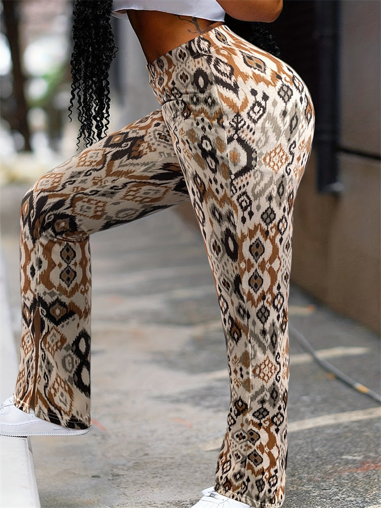 Women printed slit knitting pants