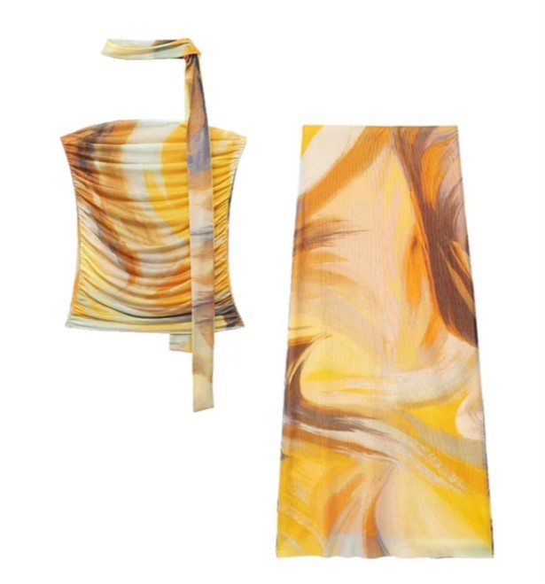 Women spring leopard print Strapless Top and Skirt two-piece set 15