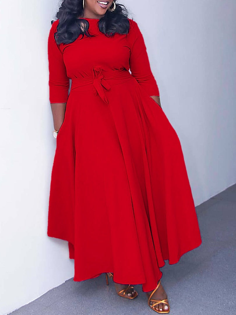 Women's Fall/Winter Fashion Chic Solid African Plus Size Midi Dress 10