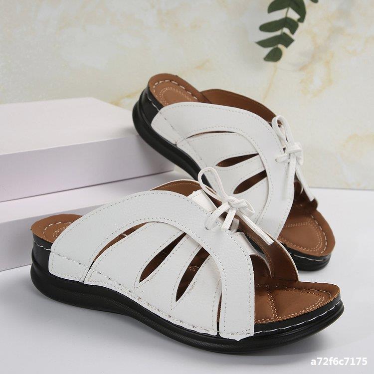Women Summer Wedge Peep-Toe Slippers Solid Bow Roman Sandals 14