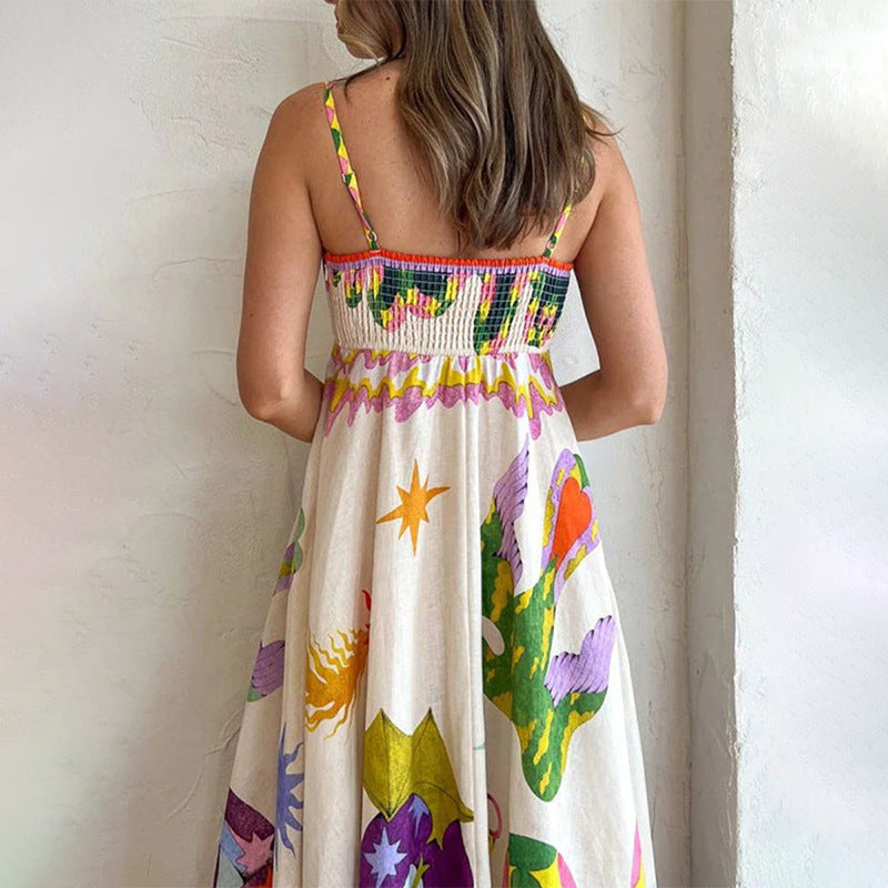 Women Elegant Print Suspender Dress 9