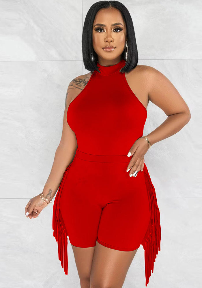 Women's fashion sports ofringed shorts two-piece set