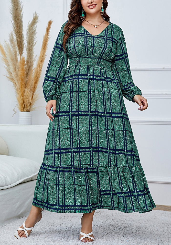Spring And Autumn Loose High Waist Plaid Print Plus Size Dress