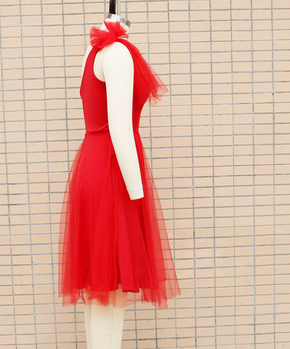 Women One Shoulder Sleeveless Mesh Patchwork Dress 13